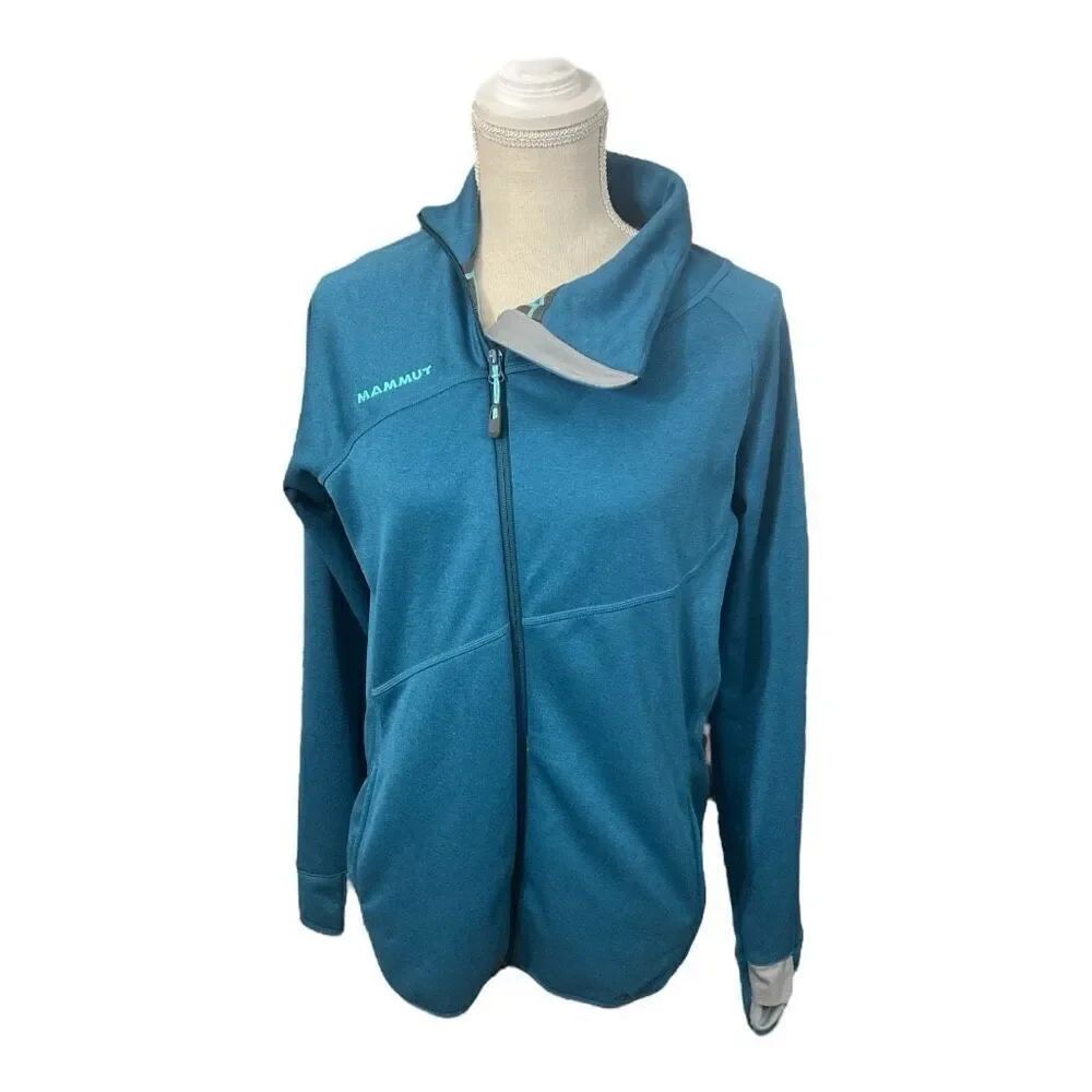 Mammut Borah Asymmetrical Fleece Jacket Women M 1010-19190 Teal Blue Thumb Holes